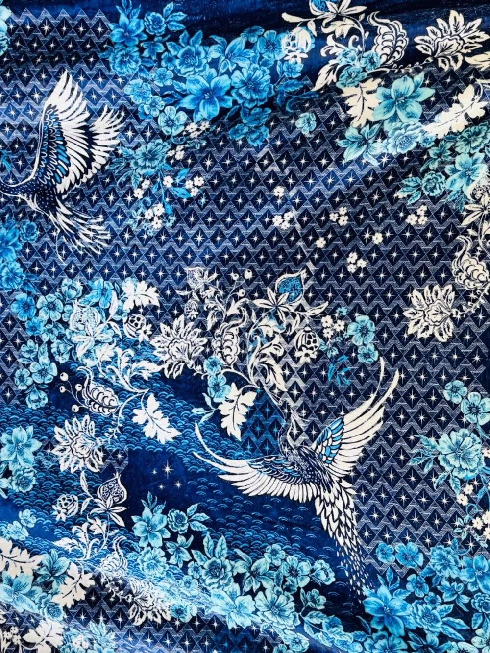 Johnny Was Spring Phoenix Cozy Blanket 75x68 Blue Red Reversible Soft Thick Boho